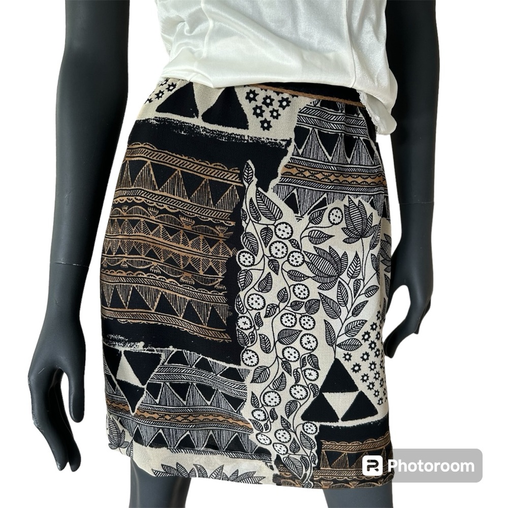 Vintage Office Skirt 14 MCM Vibes Mix Print Neutral Brunch USA Italy